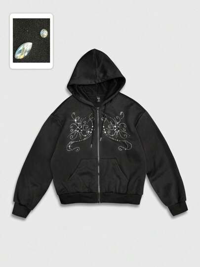 Street Life بلوزة رياضية رجالية مزينة بالراين ستون ذات أكمام طويلة وقبعة