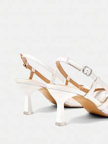 CUCCOO HITCHD 女士粉色蕾丝尖头露背珍珠蝴蝶结网眼高跟鞋 - 白色 - 查看 12