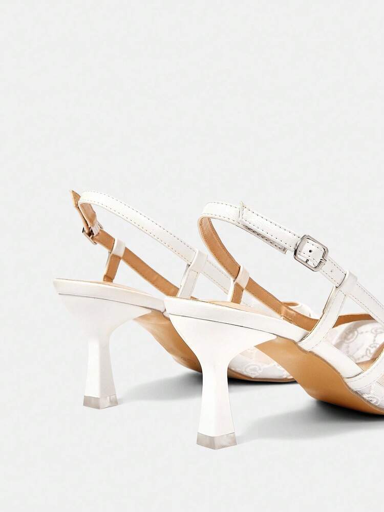 CUCCOO HITCHD 女士粉色蕾丝尖头露背珍珠蝴蝶结网眼高跟鞋 - 白色 - 查看 12