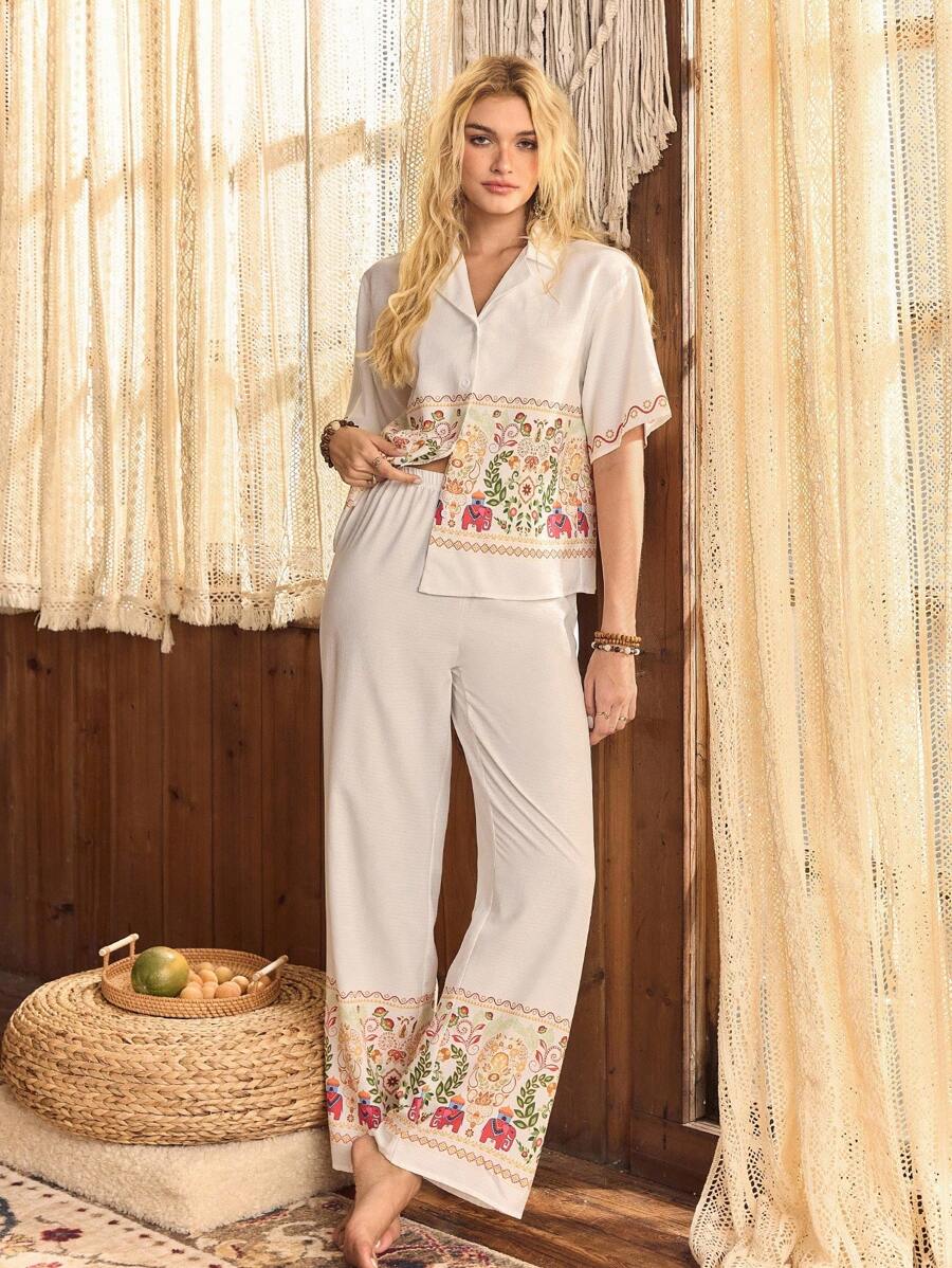 Lullawish Bohemian Bubble Crinkle Women Pajama Set - Multicolor - View 1