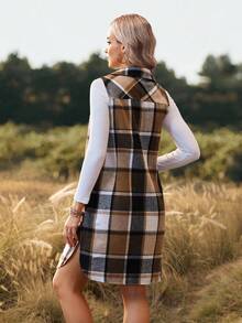 SHEIN Áo khoác len kẻ caro không tay cài nút phía trước cho bà bầu - Nhiều màu - Xem 2
