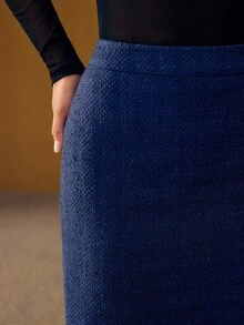 MOTF PREMIUM SPLIT KNEE LENGTH SKIRT - Navy Blue - View 5