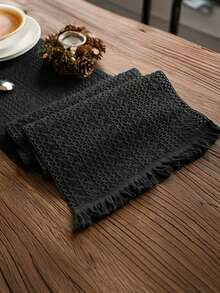 1 件波西米亚风格桌旗 Macrame 桌旗适用于家居装饰，带流苏的 Macrame 桌旗适用于波西米亚风格餐厅卧室装饰乡村新娘送礼会、农舍乡村风格桌旗、餐垫、感恩节圣诞节家居装饰（多种尺寸可选） - 黑米字 - 查看 3