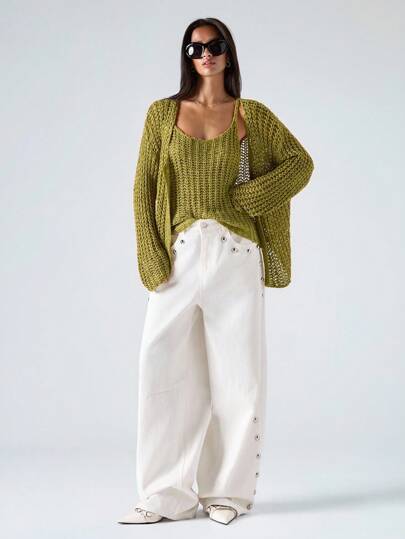 LYSMO 女士纯色简约休闲长袖开衫