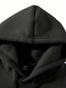 Manfinity EMRG Men's Letter Print Long Sleeve Drawstring Hoodie And Sweatpants Casual 2 Pieces Set , Fall Clothes Winter - Black - View 4