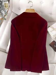 Franclia Women's Solid Color Long Sleeve Velvet Casual Single-Breasted Blazer For Work Fall Cloth For Women - Burgundy - View 2