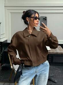 Muchica Giacca casual versatile marrone caffè da donna, autunnale