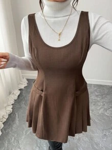 Elenzga Plus Size Women's New Autumn/Winter Fashionable U-Neck Fitted Romantic A-Line Mini Dress - Brown - View 5