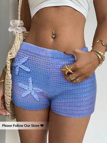 Aloruh Women's Y2K Sexy Gradient Starfish Knit Shorts, Low Waist, Casual, Vacation, Spring/Summer