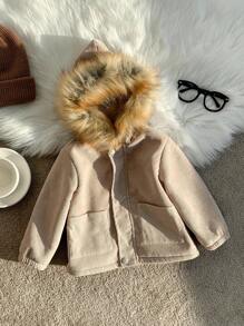 SHEIN Unisex Baby Casual Thermal Lined Hooded Long Jacket, Suitable For Autumn And Winter Fall - Multicolor - View 9