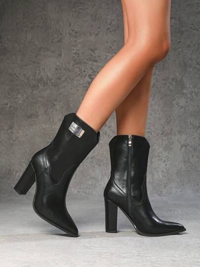 CUCCOO SZL 女士时尚复古金属装饰侧拉链踝靴