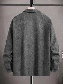 Manfinity Homme 男士成熟休闲纯色羊毛夹克男士夹克灰色纽扣男士男士纽扣衬衫男士衬衫夹克男士羊毛衬衫夹克 - 灰色 - 查看 2