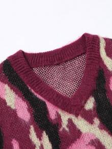 Manfinity ZONE917 Men's Autumn/Winter Fashion Contrast Color Pattern Knitted Vest - Multicolor - View 6