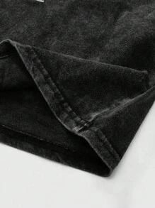 ROMWE MEN Street Life 男士深色哥特式 T 恤，独特眼睛图案，搭配前卫哥特式字体印花，万圣节，2000 年代风格 - 黑色 - 查看 5