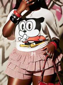 Slaydiva Betty Boop x SHEIN 大码秋冬新品，女士秋冬服装，日常休闲街头风，白色宽松圆领短袖贝蒂卡通印花T恤 - 白色 - 查看 1