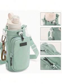 1pc New Style Drawstring Portable Water Cup Messenger Handbag Outdoor Sports Mobile Phone Bag Kettle Cup Mobile Phone Bag, Outdoor Water Bottle Holder Bag, Travel Hiking Camping Bottle Holder, Adjustable Shoulder Strap, Zipper Accessory Pocket