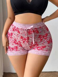 SHEIN 1 quần lót ren bướm màu hồng cỡ lớn cho nữ - Hồng - Xem 5
