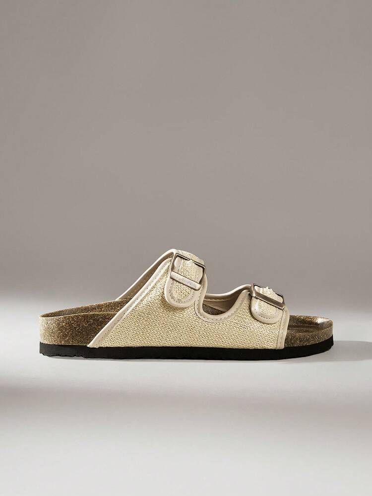 Solecia Adjustable Buckle Women's Casual Flat Slide Sandals - Apricot - View 1