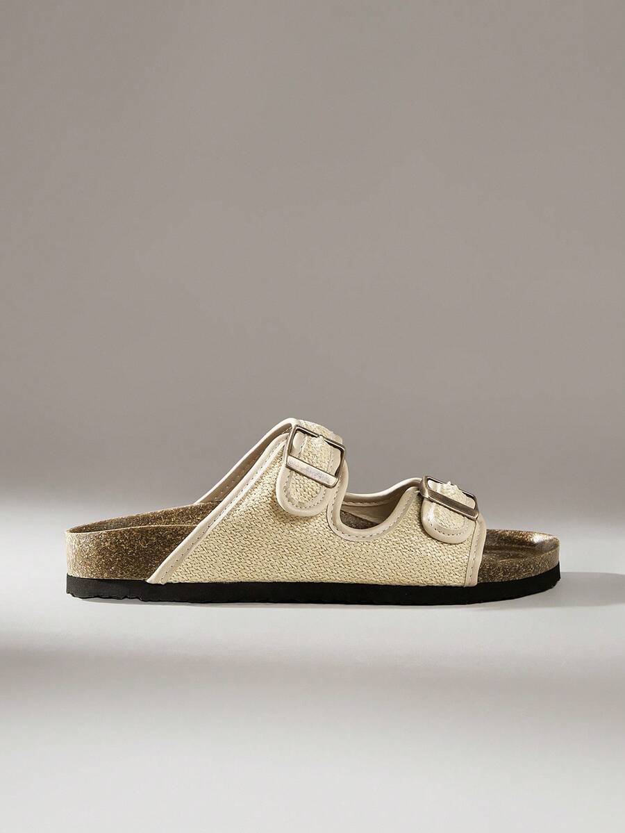 Solecia Adjustable Buckle Women's Casual Flat Slide Sandals - Apricot - View 1