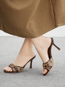 CUCCOO BIZCHIC 女士花卉图案金属装饰时尚高跟凉鞋 - 咖啡棕 - 查看 5