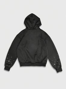 ROMWE MEN Street Life Moletom com capuz masculino com estampa de olho e strass, manga comprida e cordão - Preto - Ver 2