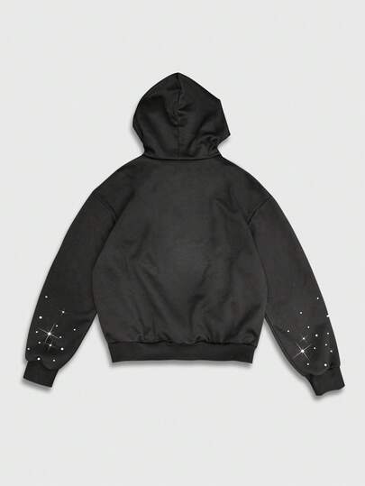 Street Life Men's Eye Print Pearl Decor Long Sleeve Drawstring Hoodie Sweatshirt