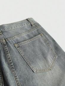 ROMWE MEN Street Life Jeans rectos casuales desgastados para hombre - Azul - Ver 5