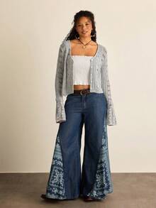 SHEIN VCAY Suéter holgado de manga larga con botones de moda casual y talla grande para mujeres - Gris - Ver 5