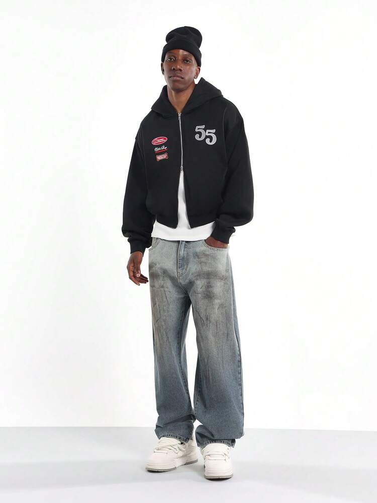 Full Zip Black Hoodie With Number Badge