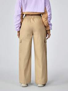 Jeans cargo de couleur unie décontractés pour femmes - Kaki - Voir 2