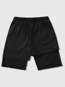 ROMWE MEN Anime Spring/Summer Casual Graphic Men'S Gothic Print 2 In 1 Sports Shorts, Suitable For Everyday Wear, Spring/Summer, Halloween - Black - View 2
