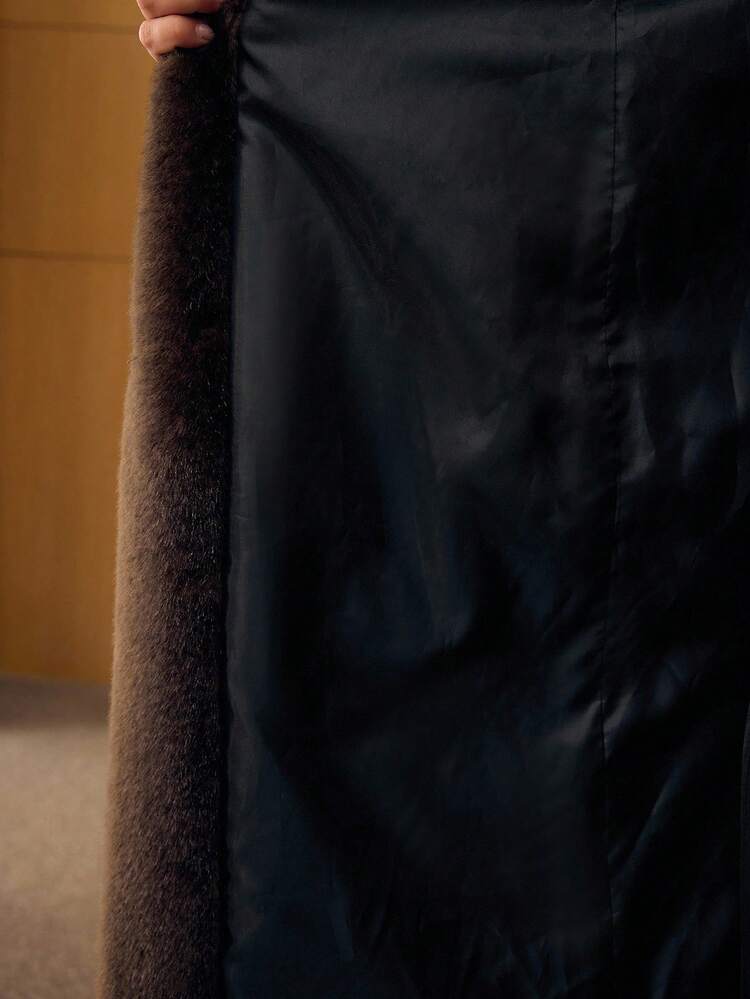 LAPEL BUTTON FRONT FAUX FUR COAT