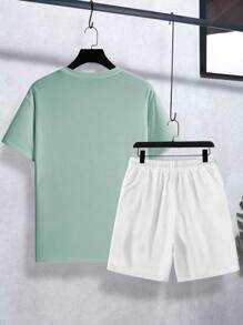 Manfinity Homme 2pcs Men's Casual Round Neck Short Sleeve T-Shirt And Drawstring Shorts Set - Multicolor - View 3