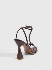 CUCCOO SZL Brown PU Strap Sexy Fashion Pointed Toe Chunky Heel Sandals - Brown - View 4