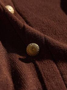 CLARA VERO Classic Chocolate Brown Top Knit Cardigan With Gold Button Details And Smart Collar Brown Sweater Brown Cardigan Brown Polo Sweater Brown Knit Top,Tall In Women,Cardigans,Long Cardigans Woman,Petite,Tall - Brown - View 7