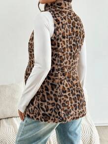 SHEIN Autumn And Winter Maternity Leopard Print Sleeveless Casual Jacket, Autumn/Winter - Brown - View 2