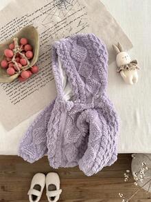 SHEIN Chaqueta casual holgada con capucha forrada térmicamente, de jacquard reversible, para niña bebé, color morado - Morado - Ver 5