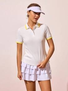 CourtClass 女式撞色短袖休闲健身运动 Polo 衫