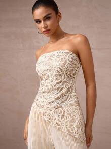 Lumalex 2件套深V领系带袖口长袖修身女式套装 - 白色 - 查看 10