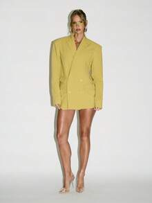 KIZN Áo khoác vest nữ tay dài hai hàng khuy, thiết kế công sở chuyên nghiệp, dáng rộng, ve áo khoét họa tiết, thời trang công sở hiện đại mùa thu đông xuân - gừng - Xem 3