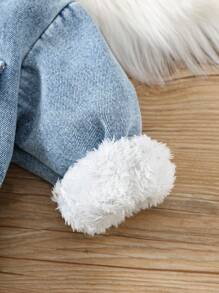 SHEIN Unisex Baby Boy Fuzzy Cardigan Jacket, Casual Cute Versatile Thermal Lined Blue Collar Outerwear For Autumn/Winter Fall - Multicolor - View 8