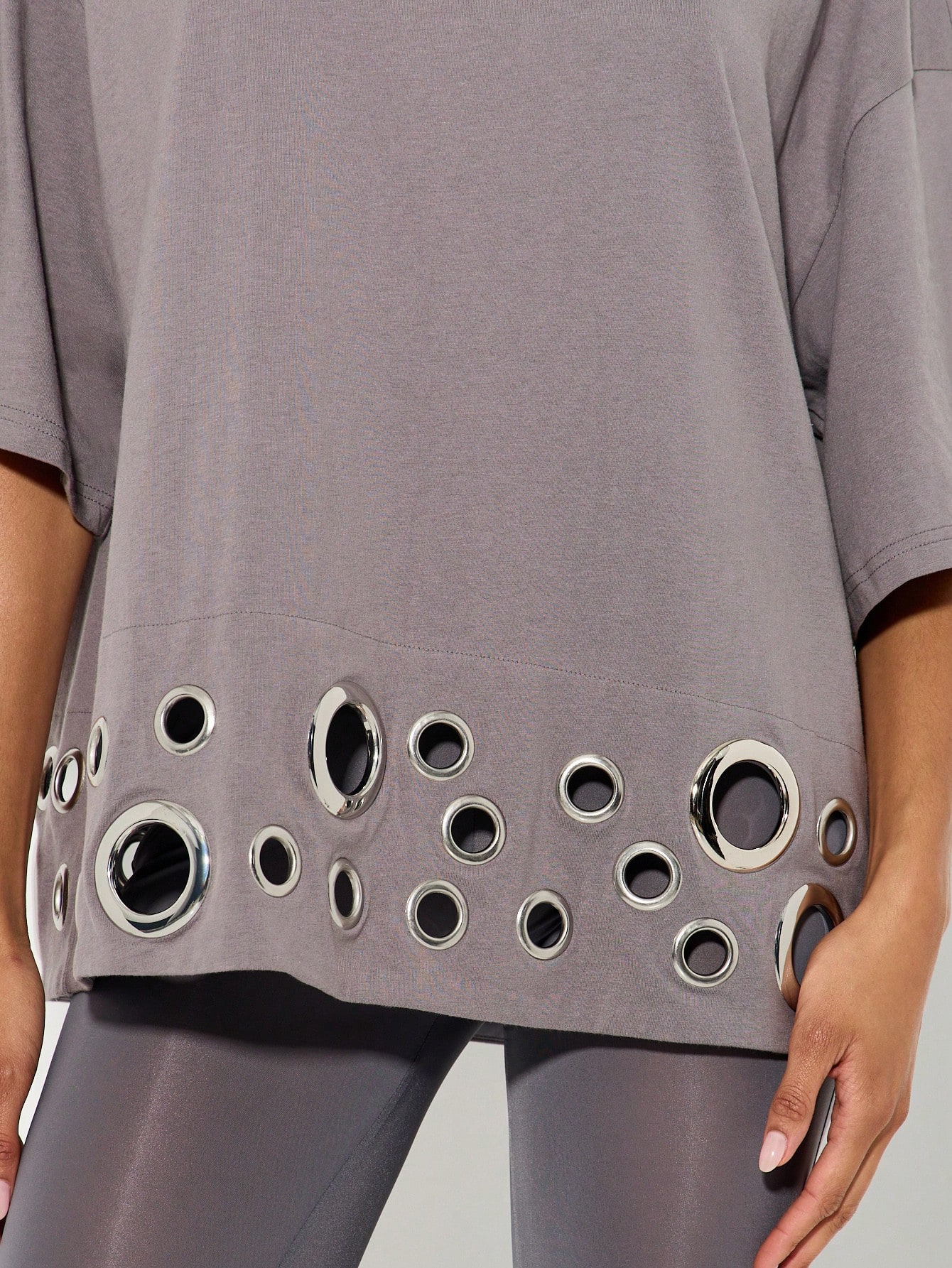 KIZN Oversized T-Shirt With Metal Eyelet Hem Detail