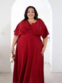 Pretty and Ole 大码 V 领纯色短袖休闲连衣裙，简约时尚，适合日常穿着、情人节