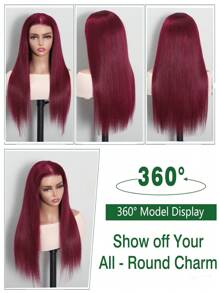 ALL READY WIG 26 英寸 99J 勃艮第无胶假发人发酒红色直发 13x4 蕾丝前假发人发预拔婴儿头发无胶 180% 密度 - S99J - 查看 3