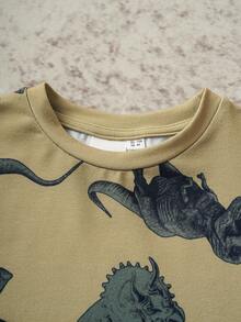 Discovery X SHEIN 男童恐龙印花休闲宽松圆领短袖针织 T 恤，夏季