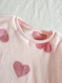 Genkimix Kids 2pcs Tween Girls Thermal Lined Flannel Heart Print Crew Neck Long Sleeve Top And Pants Pajama Set, Back To School Autumn/Winter Girls Heart Pajamas Set Pink Pajama Set Kids Pajamas Girls Soft Pajamas Toddler Fleece Pajamas Fall Two Piece Sleep Set Kids Pj Set Girl Pink Girl Sleep Wear Soft Pajamas Set - Pink - View 5