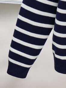 Tween Boy Casual Striped Stand Collar Cardigan Sweater;Boys Winter Clothes;Boys Fall Clothes - Navy Blue - View 4