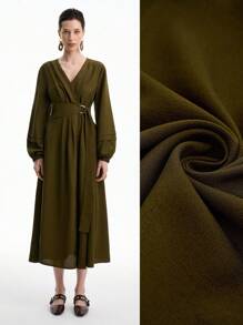 Aalyst Olivgrüner modischer minimalistischer D-Schnallen Gürtel Dekor Design, Damen Lässig Pendler Kleid - Armeegrün - Übersicht 1