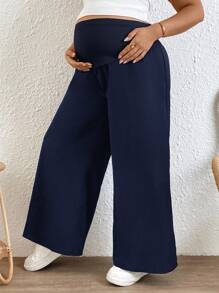 SHEIN Pantaloni larghi casual con vita regolabile, taglia comoda, per donne in gravidanza di taglia grande - Blu Navy - Visualizzare 5