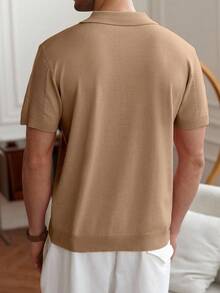 Manfinity Homme Casual Minimalist Business Commute Versatile Short Sleeve Men Knit Top Men Brown Polo Shirt Men Tan Knit Top
